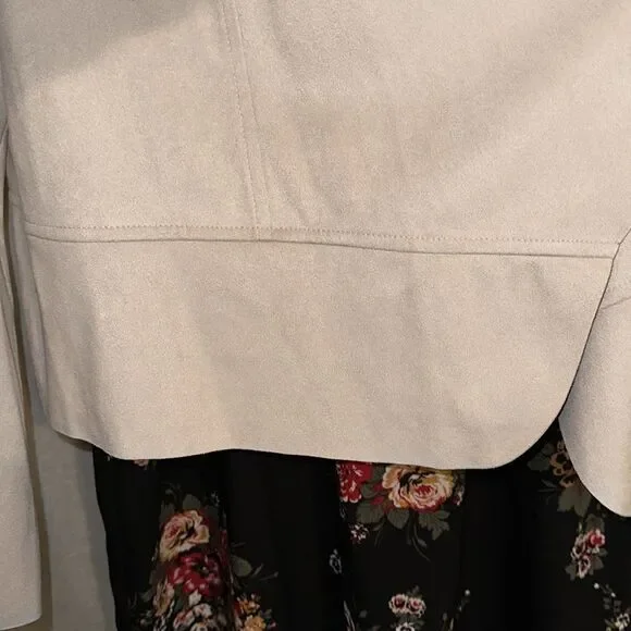 Anne Klein L Cream Micro Suede Open Front Light Professional Peplum Jacket - Picture 9 of 12